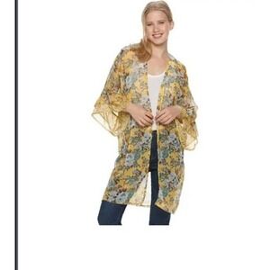 Women’s Mudd Floral Ruffled Sleeve Open Front Kimono Size M Pre-Owned